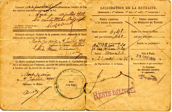 Verso de la carte de retraite de 1916