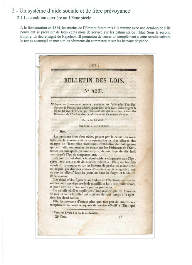En 1856, supplément de pension aux marins en demi-solde