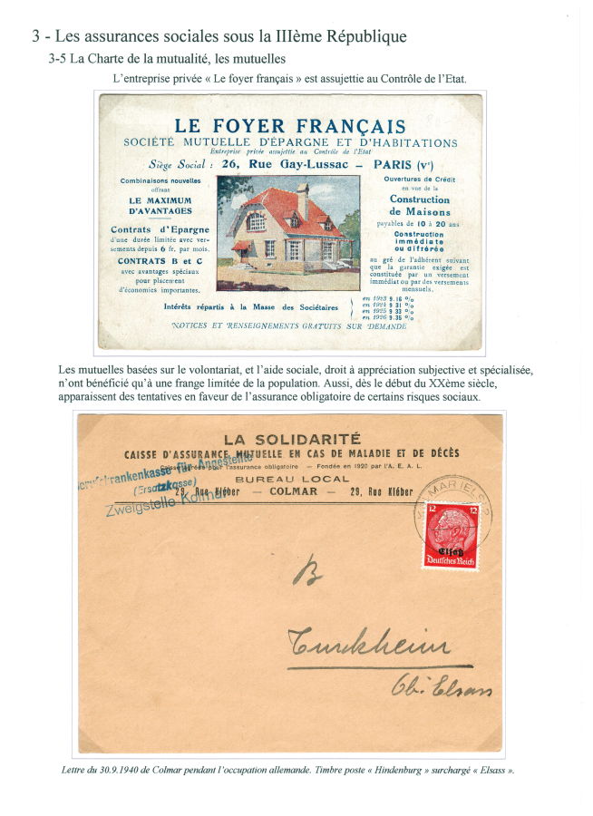 Le Foyer français à Paris ; une mutuelle à Colmar occupé en 1940