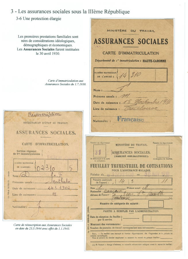 Immatriculation et cotisations aux Assurance Sociales instituées en 1930